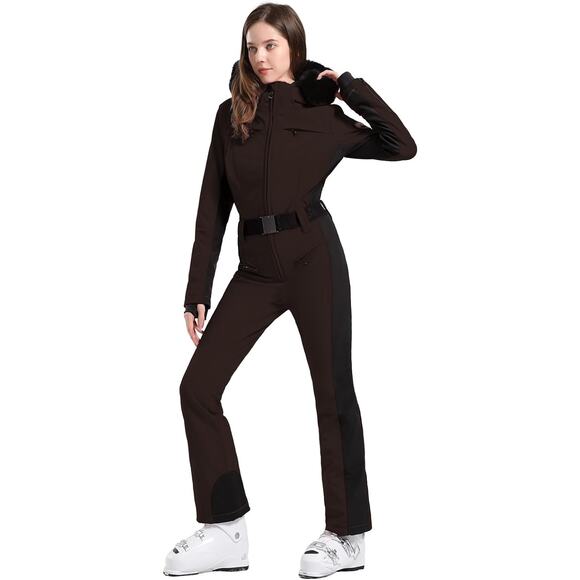 New Gsou Snowsuit Women's Size L Brown Black Waterproof Ski Snowboarding Hood - Picture 5 of 12